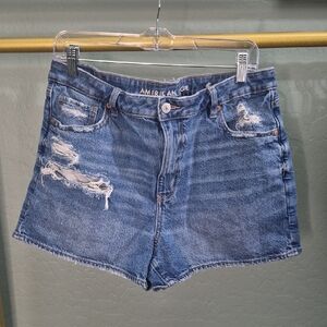 American Eagle Outfitters Blue Distressed High-Rise Denim Shorts